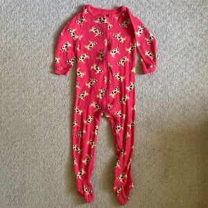 LEVERET red cow print footie pajamas, 18-24M.